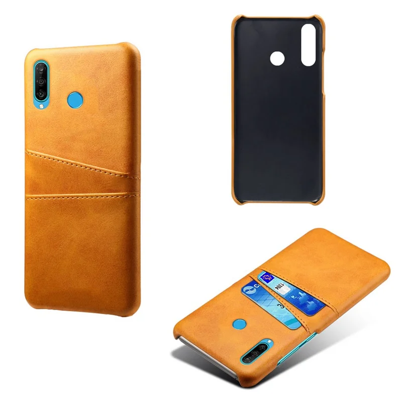 For Huawei P30 Lite / nova 4e PU Leather Coated PC Mobile Casing with Dual Card Slots - Orange