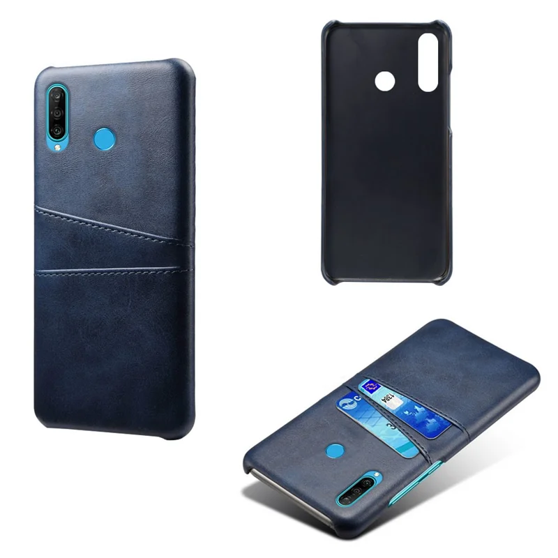 For Huawei P30 Lite / nova 4e PU Leather Coated PC Mobile Casing with Dual Card Slots - Blue