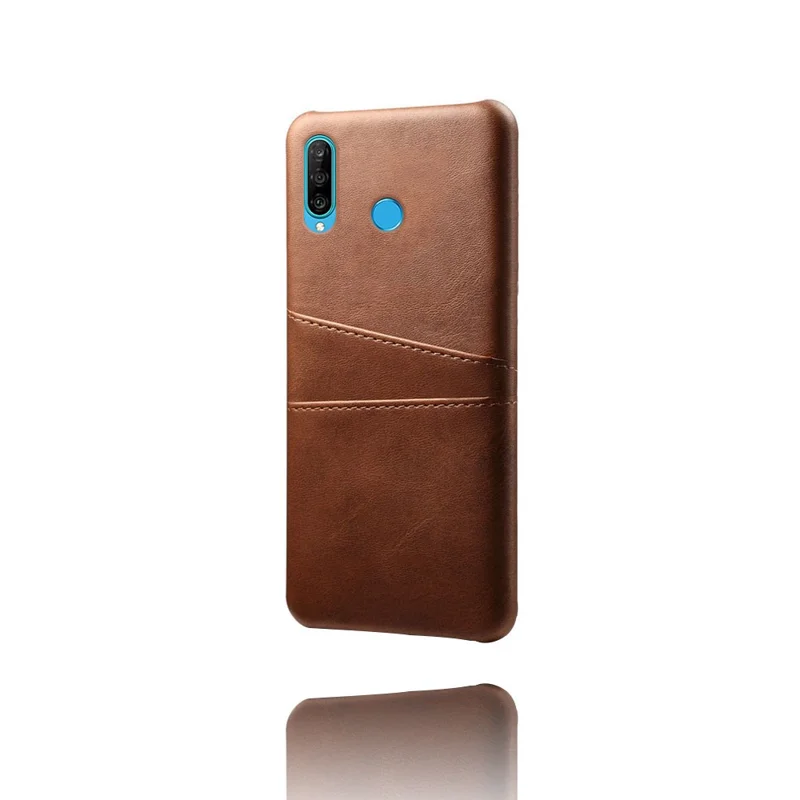For Huawei P30 Lite / nova 4e PU Leather Coated PC Mobile Casing with Dual Card Slots - Brown