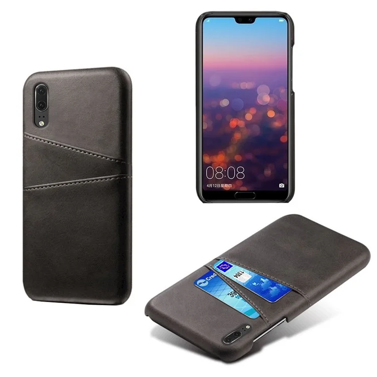 Estuche de PC con revestimiento de piel sintética PU con doble ranura para tarjetas para Huawei P30 - Negro