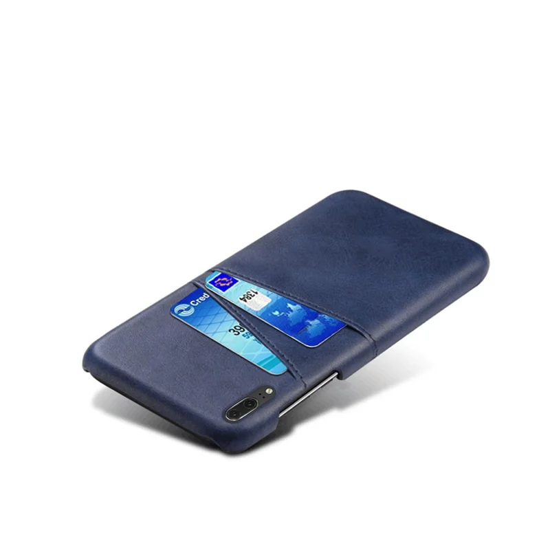 Double Card Slots PU Leather Coated PC Case for Huawei P30 - Blue