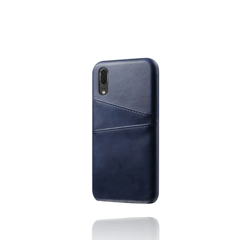 Double Card Slots PU Leather Coated PC Case for Huawei P30 - Blue