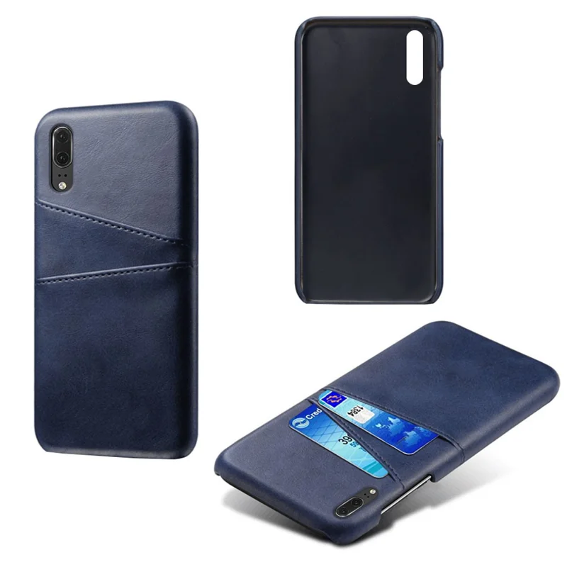 Double Card Slots PU Leather Coated PC Case for Huawei P30 - Blue