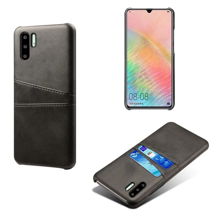 Double Card Slots PU Leather Coated PC Case for Huawei P30 Pro - Black