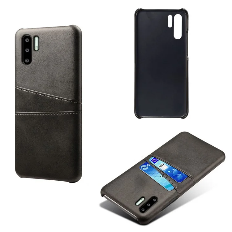 Capa de PC revestida em couro sintético PU com dois compartimentos para cartões para Huawei P30 Pro - Preta