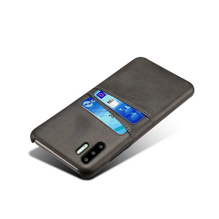 Capa de PC revestida em couro sintético PU com dois compartimentos para cartões para Huawei P30 Pro - Preta