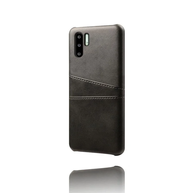 Capa de PC revestida em couro sintético PU com dois compartimentos para cartões para Huawei P30 Pro - Preta
