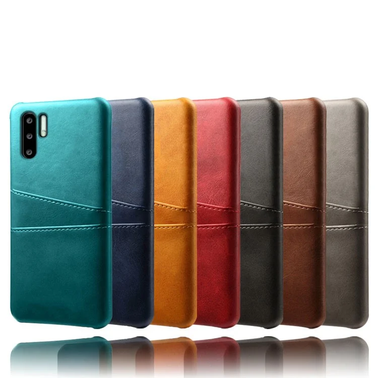 Capa de PC revestida em couro sintético PU com dois compartimentos para cartões para Huawei P30 Pro - Preta