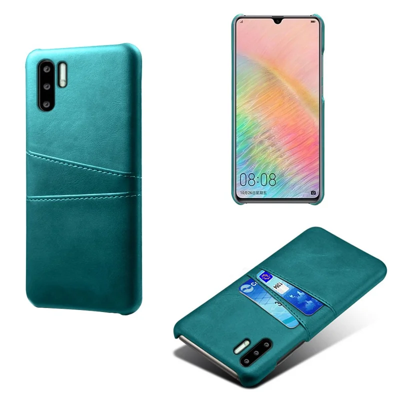 Double Card Slots PU Leather Coated PC Case for Huawei P30 Pro - Green