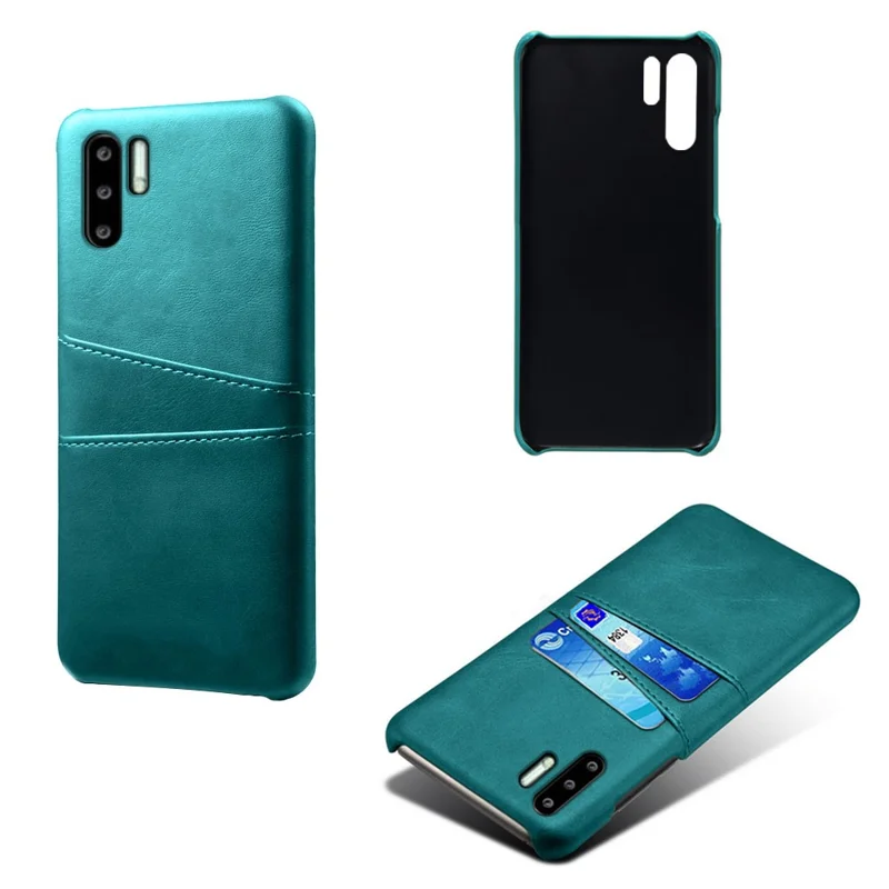 Double Card Slots PU Leather Coated PC Case for Huawei P30 Pro - Green