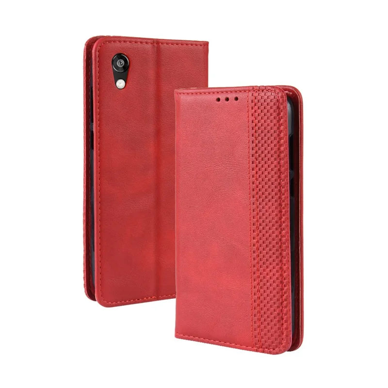Automatisch afsluitend vintage PU-lederen portemonnee-foederaal voor Huawei Honor 8S / Y5 (2019) - Rood