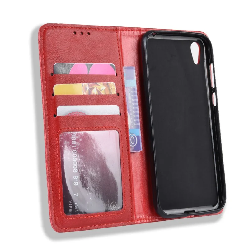 Automatisch afsluitend vintage PU-lederen portemonnee-foederaal voor Huawei Honor 8S / Y5 (2019) - Rood