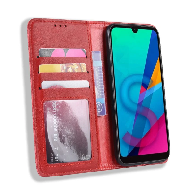 Automatisch afsluitend vintage PU-lederen portemonnee-foederaal voor Huawei Honor 8S / Y5 (2019) - Rood