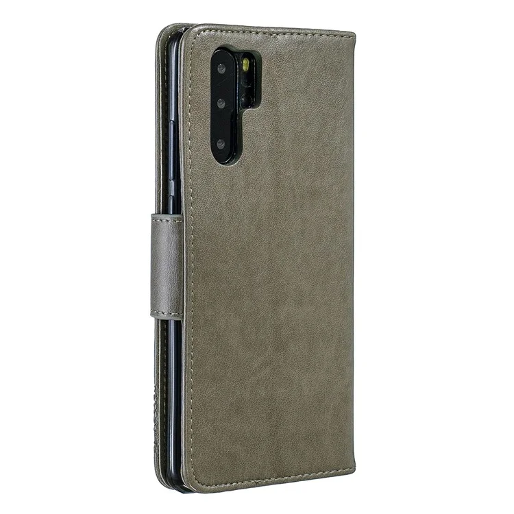 Pour Huawei P30 Pro pu Leather Imprint Butterflies Case de Téléphone - Gris