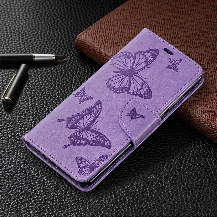 For Huawei P30 Pro PU Leather Imprint Butterflies Phone Case - Purple