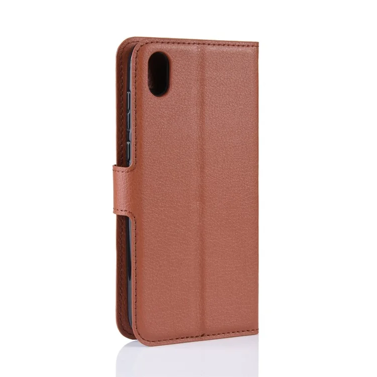 Funda de cartera de piel de imitación de litchi con soporte magnético para Huawei Y5 (2019) / 8S - Marrón