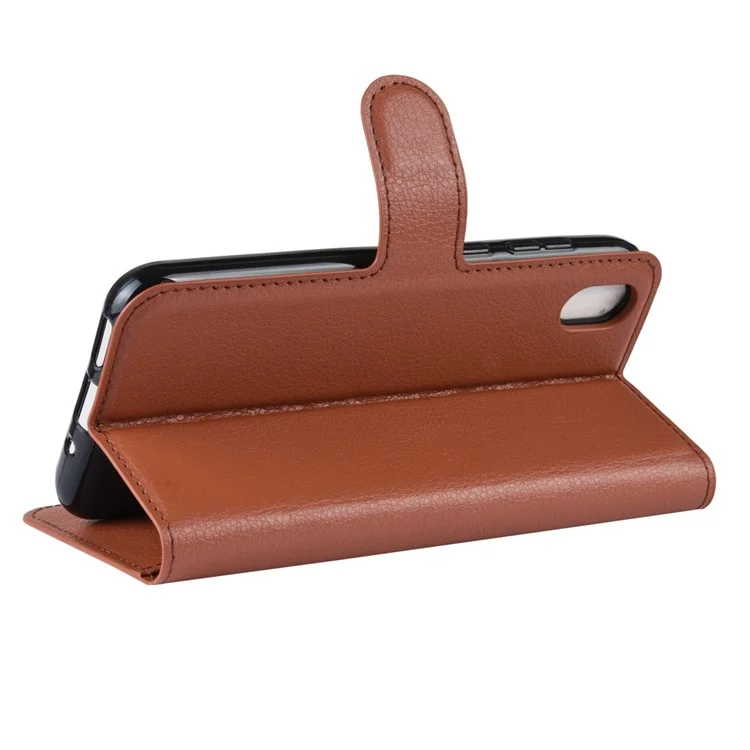 Funda de cartera de piel de imitación de litchi con soporte magnético para Huawei Y5 (2019) / 8S - Marrón