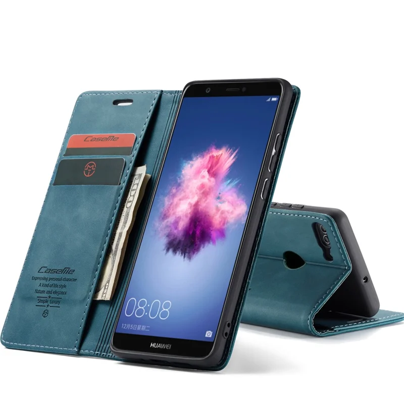 CASEME 013-serie automatiskt sugande plånboksfodral i PU-läder till Huawei P Smart (2017) / Enjoy 7S – Blå