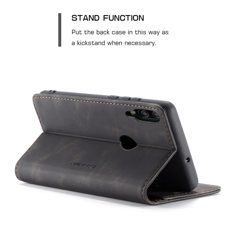 Caseme 013 Série Auto-absorbed PU Leather Wallet Stand Boîte Pour Huawei P Smart (2019) / Nova Lite 3 (japon) - le Noir