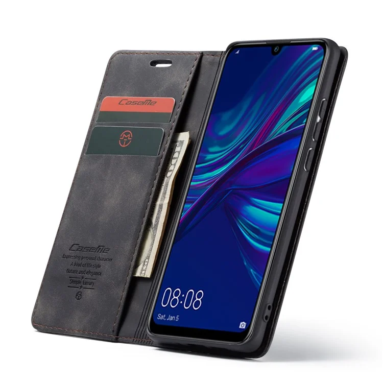 Caseme 013 Série Auto-absorbed PU Leather Wallet Stand Boîte Pour Huawei P Smart (2019) / Nova Lite 3 (japon) - le Noir