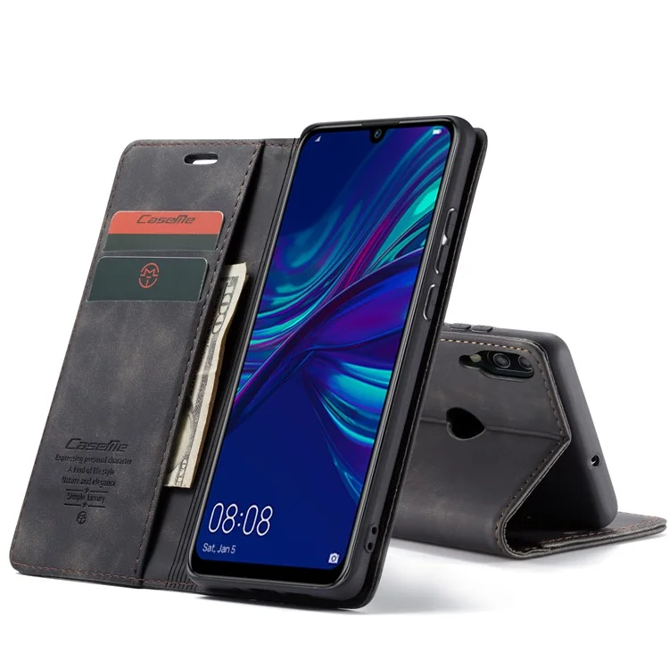 Caseme 013 Série Auto-absorbed PU Leather Wallet Stand Boîte Pour Huawei P Smart (2019) / Nova Lite 3 (japon) - le Noir