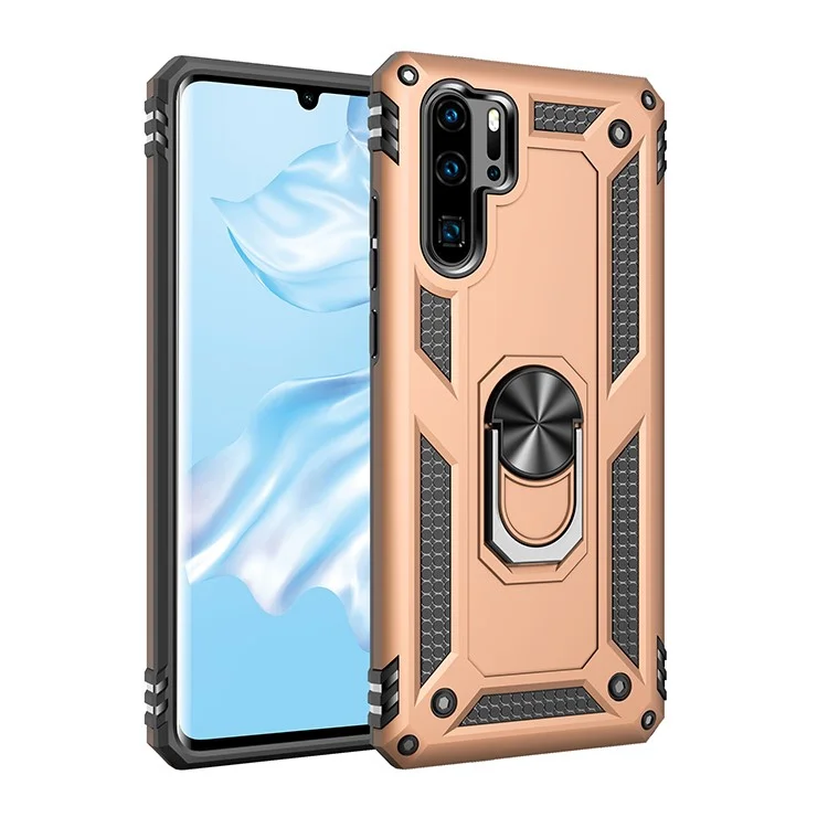 Гибридный ПК ТПУ Подставка Броня Чехол для телефона Huawei P30 Pro - Золотой