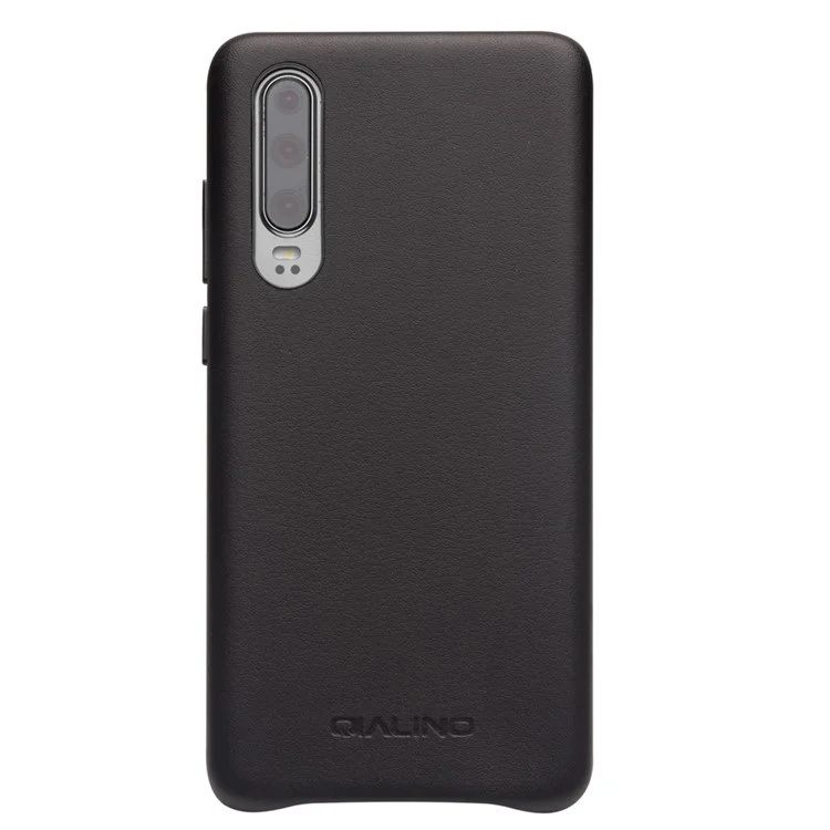 QIALINO Étui rigide en PC enduit de cuir véritable pour Huawei P30 - Noir 