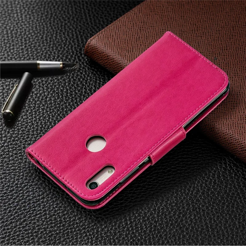 Imprint Butterfly PU Leather Wallet Flip Case with Strap for Huawei Y6 (2019, with Fingerprint Sensor) / Y6 Prime (2019) / Honor 8A - Rose