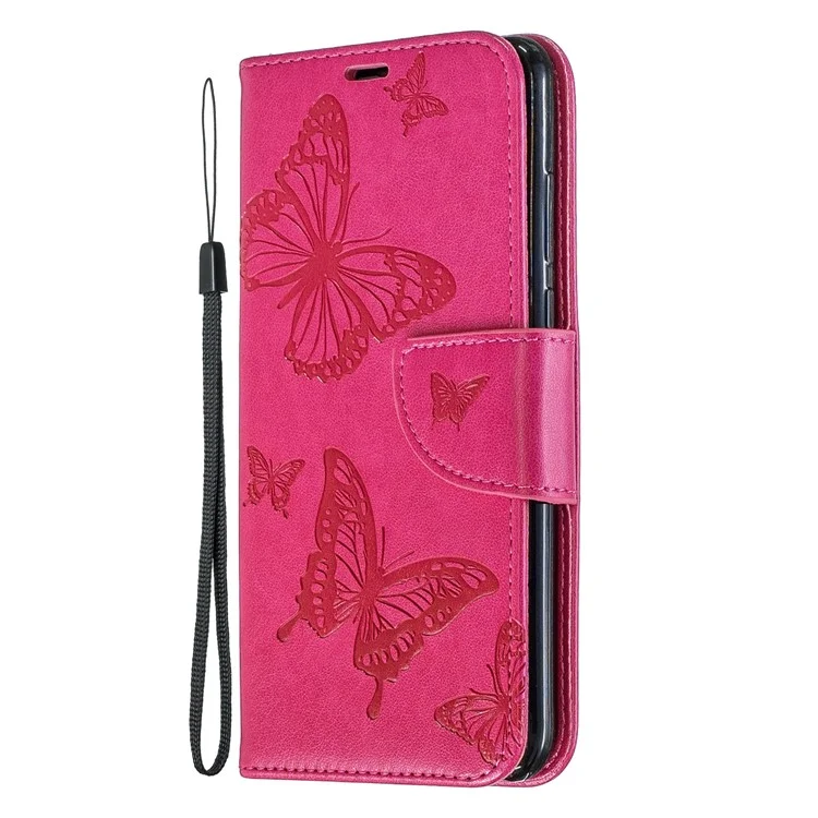 Impronta Butterfly PU Whatet Flip Custodia Con Cinturino Per Huawei P30 Lite / Nova 4e / P30 Lite New Edition - Rosa