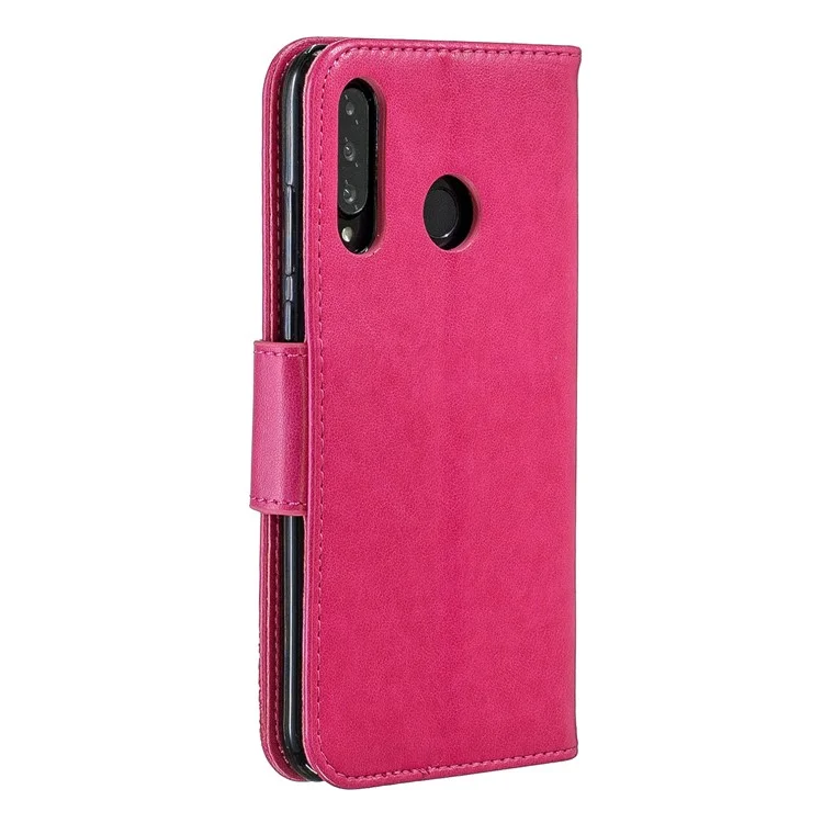 Imprint Butterfly PU Leather Wallet Flip Case with Strap for Huawei P30 Lite / nova 4e / P30 Lite New Edition - Rose