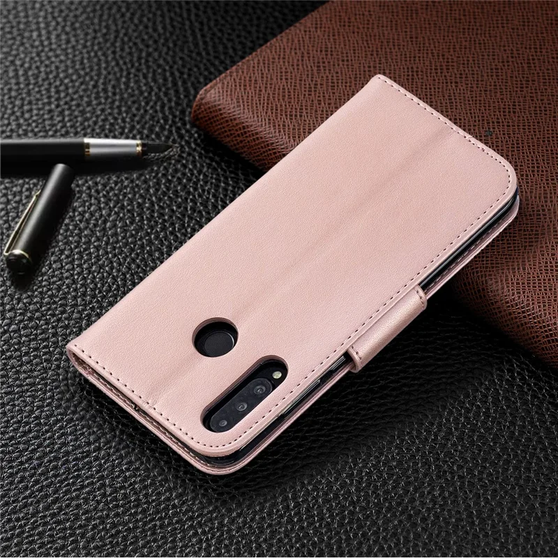 Imprint Butterfly PU Leather Wallet Flip Case with Strap for Huawei P30 Lite / nova 4e / P30 Lite New Edition - Rose Gold