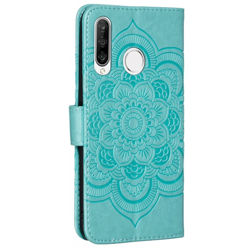 Para Huawei P30 Lite/nova 4e/P30 lite New Edition Imprint Mandala Flower Phone Cover Case Leather Wallet - Verde