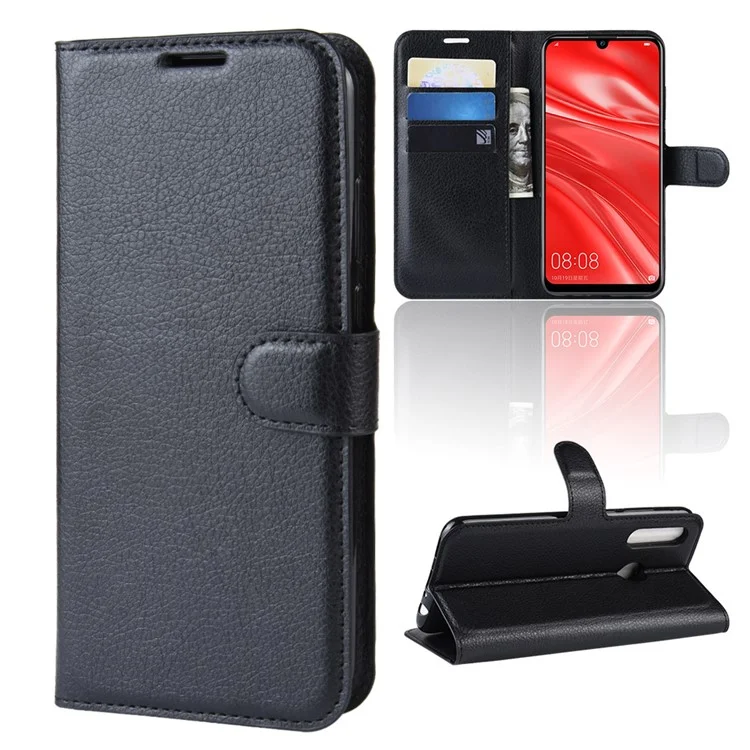 Litchi Skin Wallet Leather Stand Case Para Huawei P Smart Plus 2019 / Desfrute de 9s/ Maimang 8 - Preto