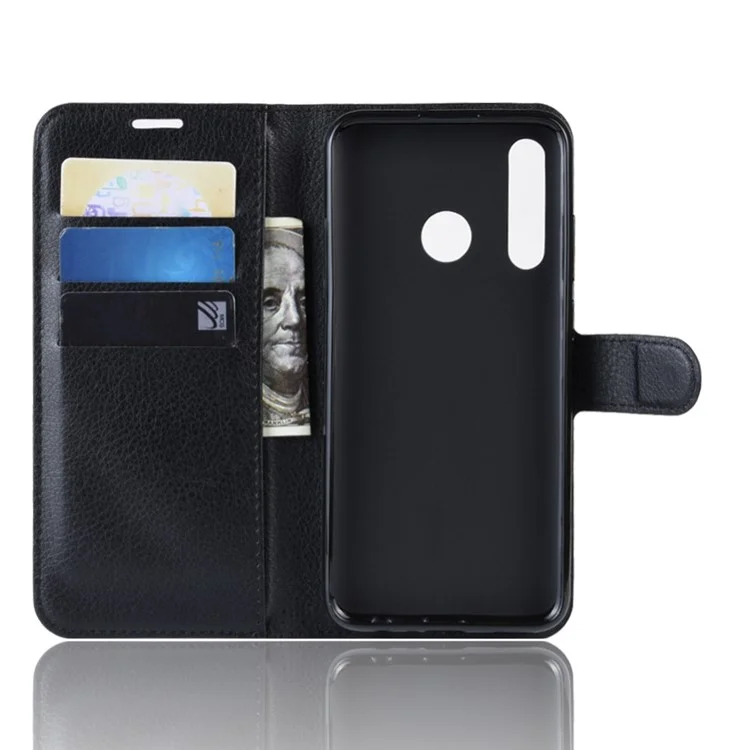 Litchi Skin Wallet Leather Stand Case Para Huawei P Smart Plus 2019 / Desfrute de 9s/ Maimang 8 - Preto