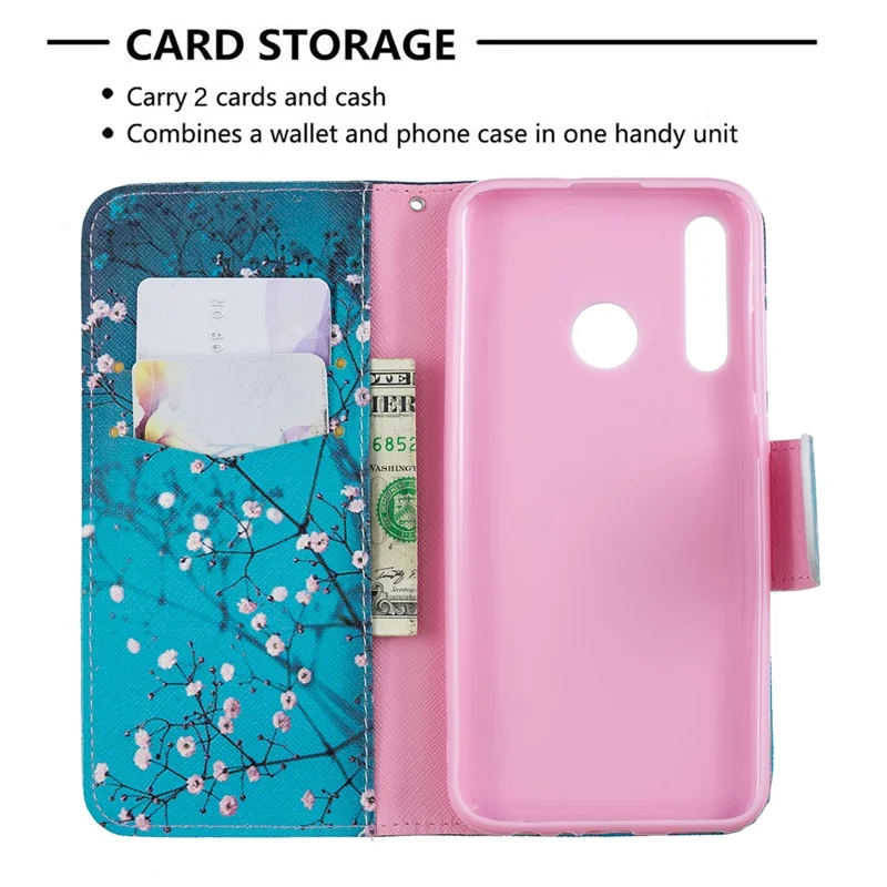 Padrão Printing Leather Wallet Case Para Huawei P Smart Plus 2019 / Desfrute de 9s/ Maimang 8 / Honra 10i - Árvore Com Flores