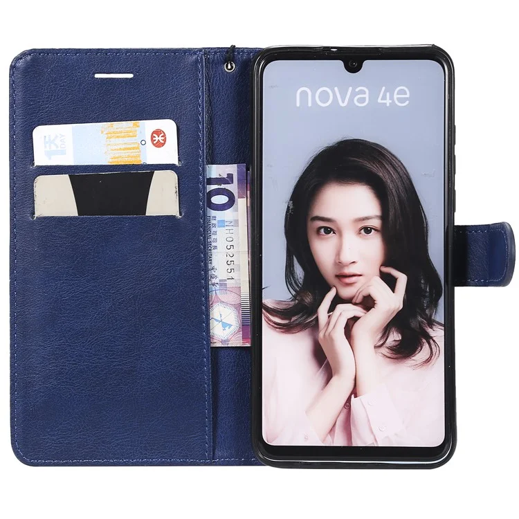 For Huawei P30 Lite / nova 4e Case 2 in 1 Detachable Magnetic Leather Wallet Mobile Cover with Strap - Blue