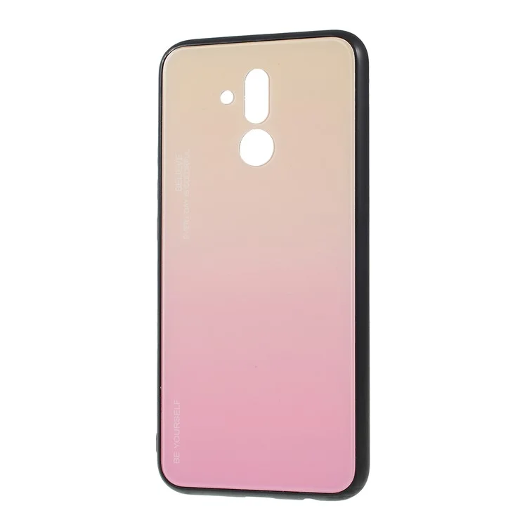For Huawei Mate 20 Lite Gradient Color Glass + PC + TPU Hybrid Case - Gold / Pink