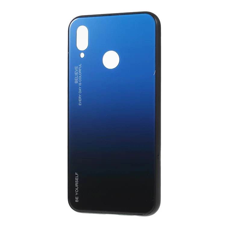 Для Huawei P20 Lite / Nova 3e Gradient Color Glass + PC + TPU Гибридный Чехол - Синий / Чернить