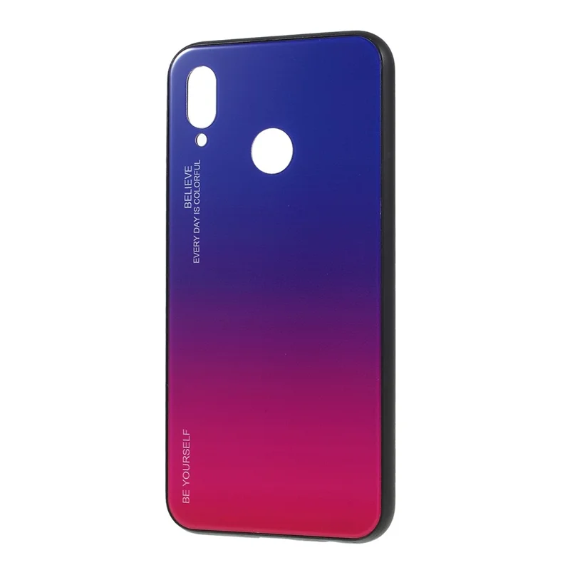 For Huawei P20 Lite / Nova 3e Gradient Color Glass + PC + TPU Hybrid Case - Blue / Rose
