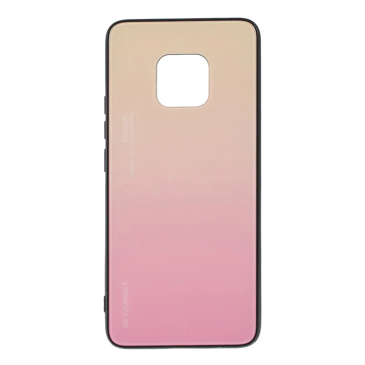 For Huawei Mate 20 Pro Gradient Color Glass + PC + TPU Hybrid Case - Gold / Pink