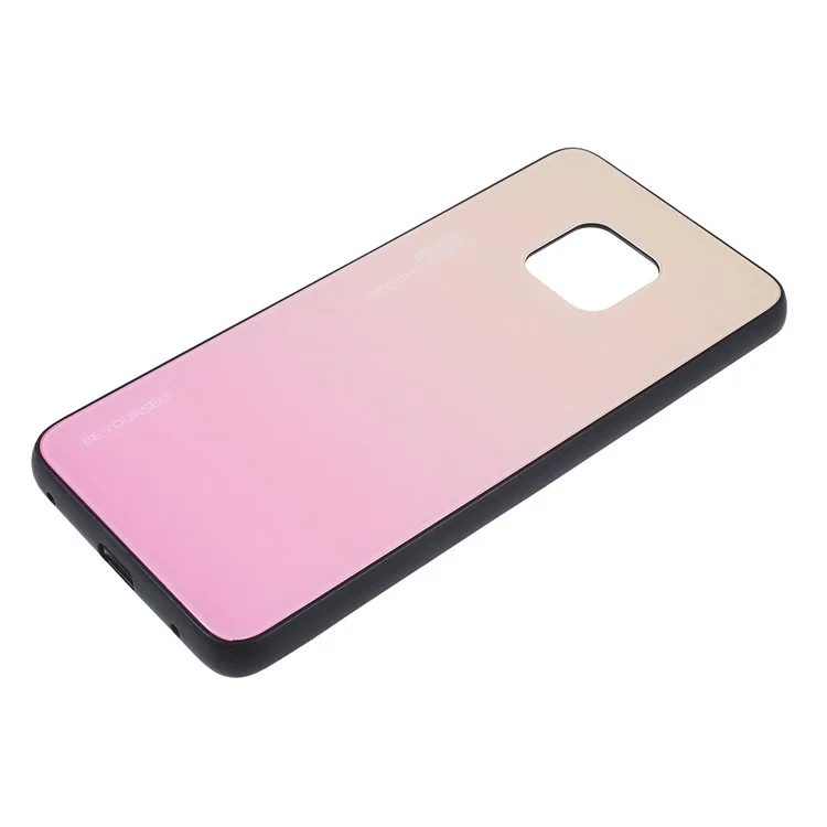 For Huawei Mate 20 Pro Gradient Color Glass + PC + TPU Hybrid Case - Gold / Pink