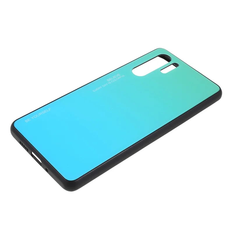 For Huawei P30 Pro Gradient Color Glass + PC + TPU Hybrid Case - Green / Blue