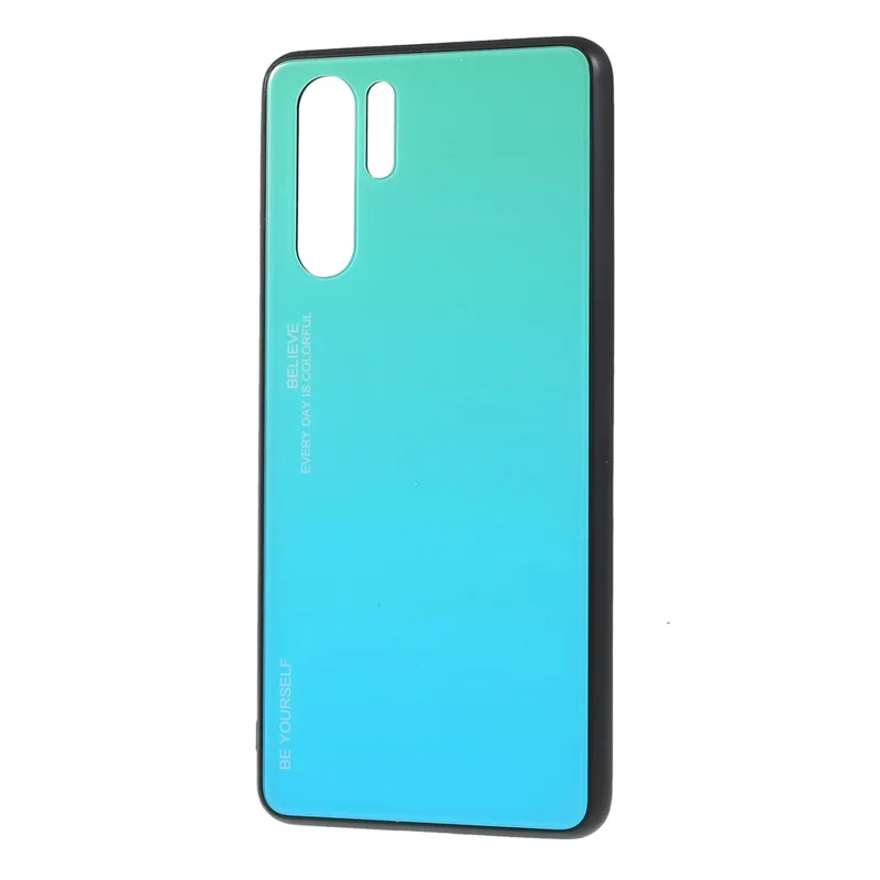For Huawei P30 Pro Gradient Color Glass + PC + TPU Hybrid Case - Green / Blue