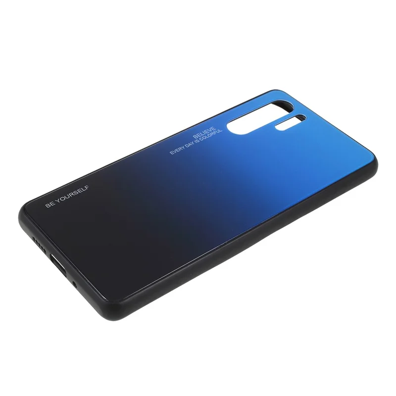 For Huawei P30 Pro Gradient Color Glass + PC + TPU Hybrid Case - Blue / Black