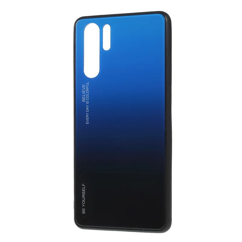 For Huawei P30 Pro Gradient Color Glass + PC + TPU Hybrid Case - Blue / Black