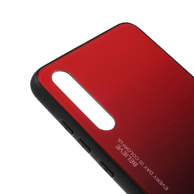 For Huawei P20 Pro Gradient Color Glass + PC + TPU Hybrid Mobile Phone Case - Red / Black