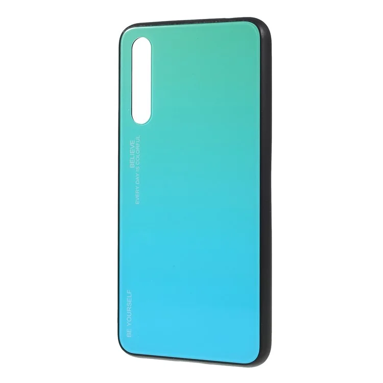 Pour Huawei P20 Pro Gradient Color Glass + PC + TPU Hybrid Mobile Phone Case - Vert / Bleu