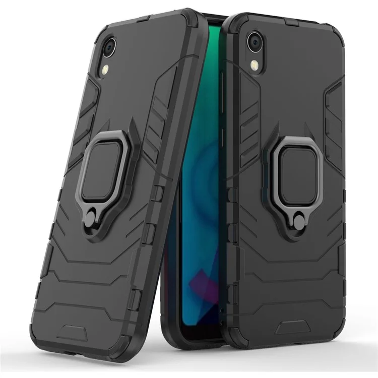 Cool Guard Ring Holder Kickstand PC TPU Hybrid Case Para Huawei Honor 8s / Y5 (2019) - Negro