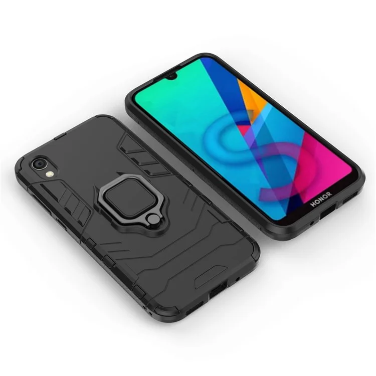 Cool Guard Ring Holder Kickstand PC TPU Hybrid Case For Huawei Honor 8s / Y5 (2019) - Preto