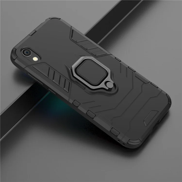 Cool Guard Ring Holder Kickstand PC TPU Hybrid Case for Huawei Honor 8S / Y5 (2019) - Black